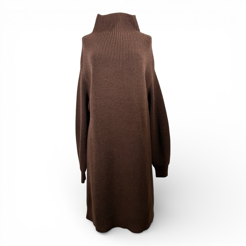 Kit and Ace Merino Wool Grace Sweater Dress Brown Mock Neck Ribbed NWT Small - Picture 9 of 9